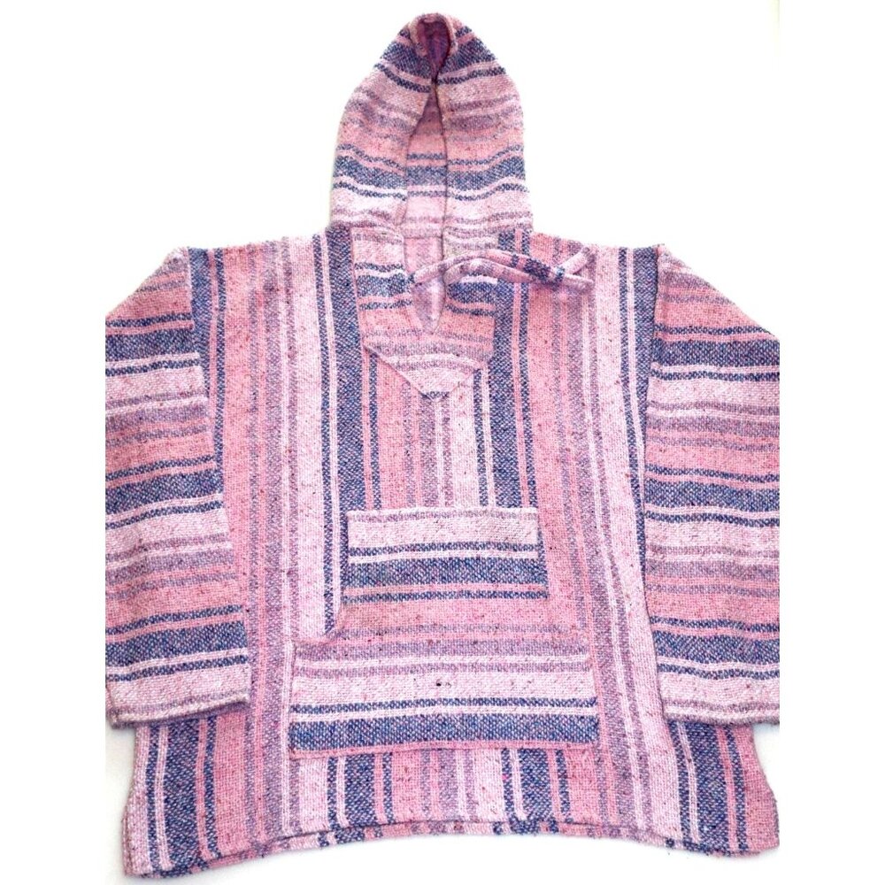 Baja Hoodie Pullover Pink Purple Striped Boho Hippie Festival Skater Aesthetic